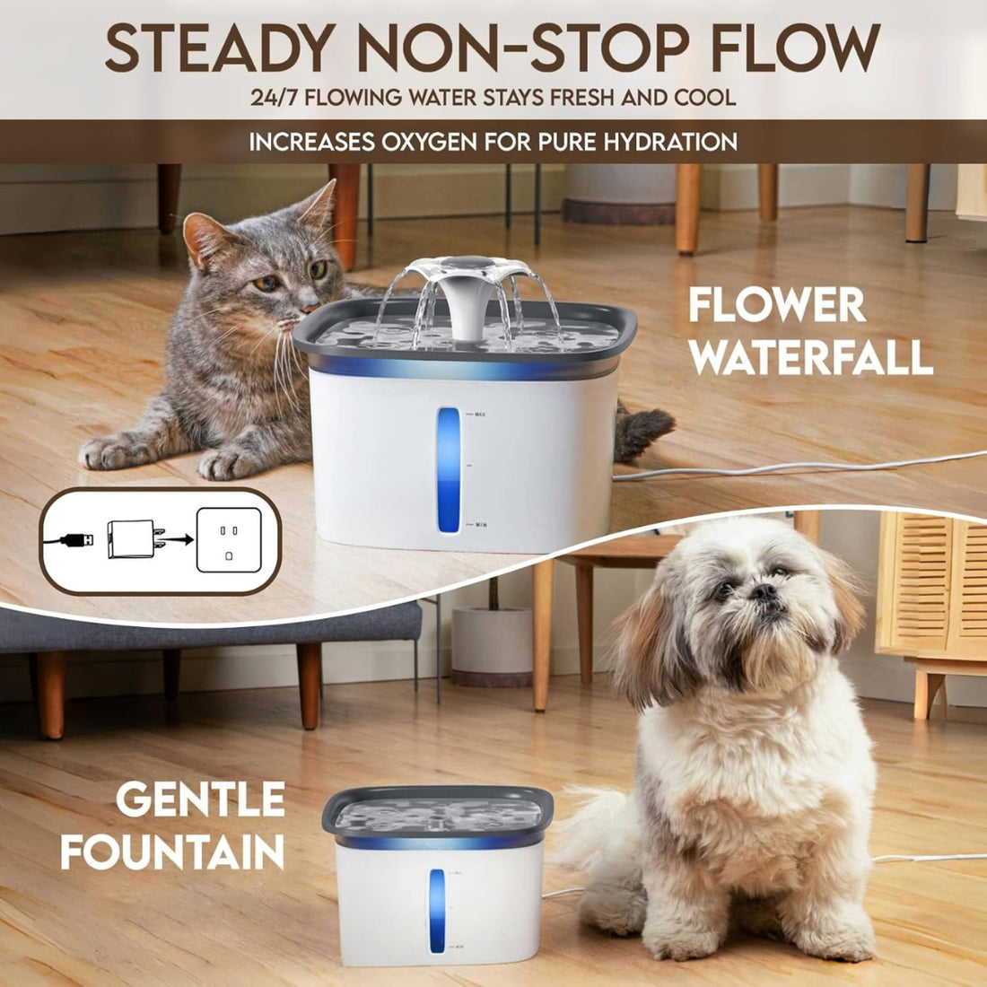 95oz Automatic Pet Water Fountain – 5-Stage Filter & Dual Flow Modes | Pawora