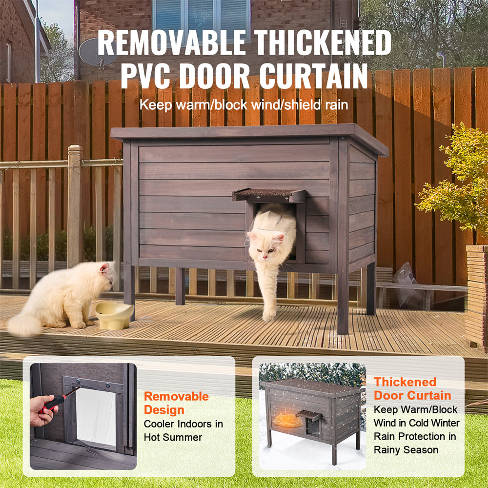 Wooden Outdoor Cat House with PVC Door Flaps – Enclosed Cat Shelter | Pawora