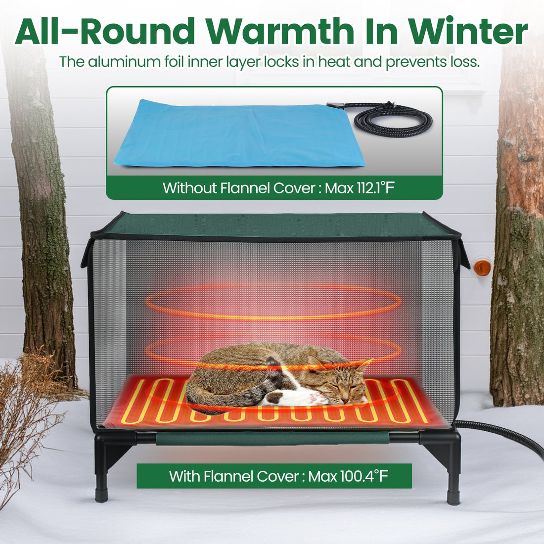 Heated Insulated Outdoor Cat House with Pad – 2-Door Cat Shelter | Pawora