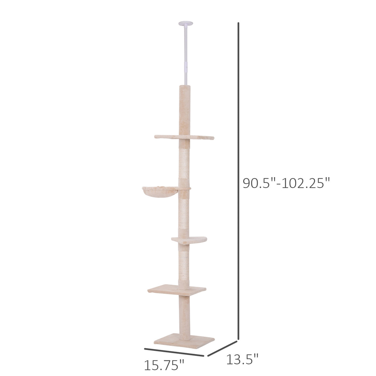 102-Inch Floor-to-Ceiling Cat Tree – 5-Level Sisal Climbing Tower | Pawora