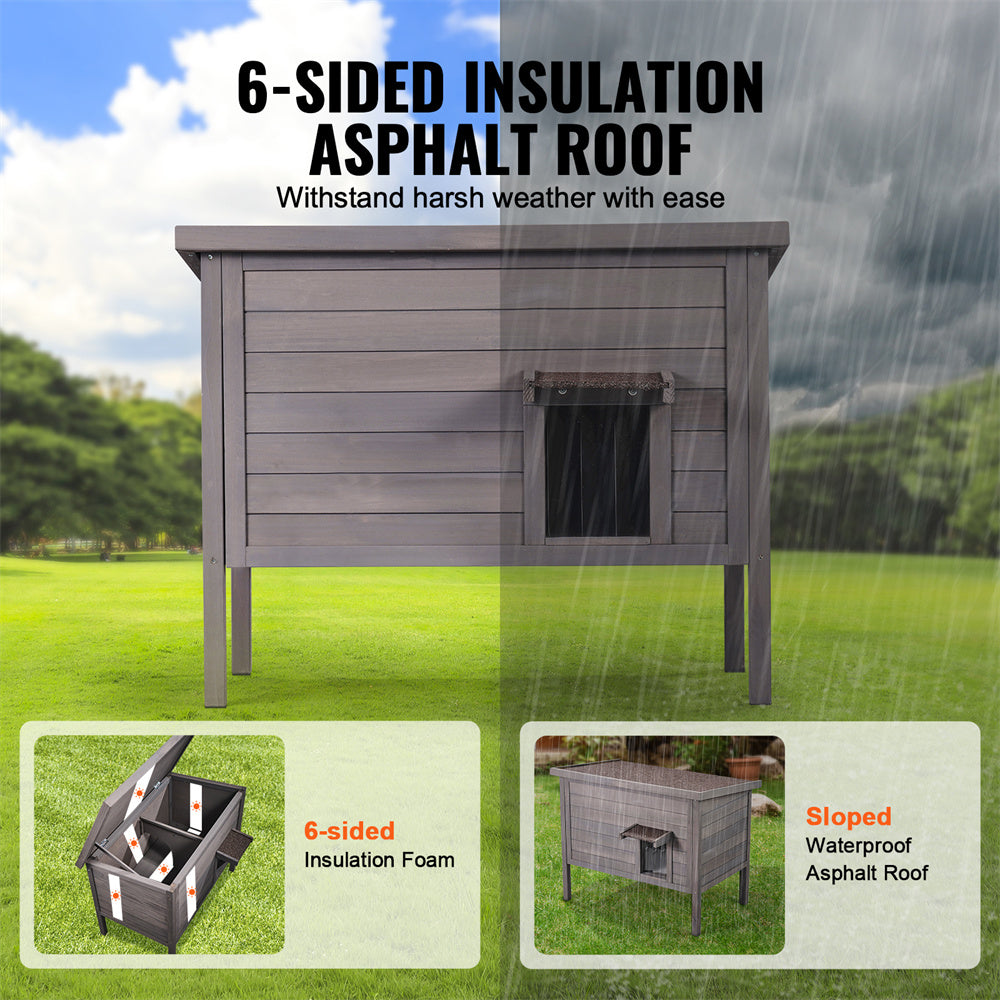Wooden Outdoor Cat House with PVC Door Flaps – Enclosed Cat Shelter | Pawora