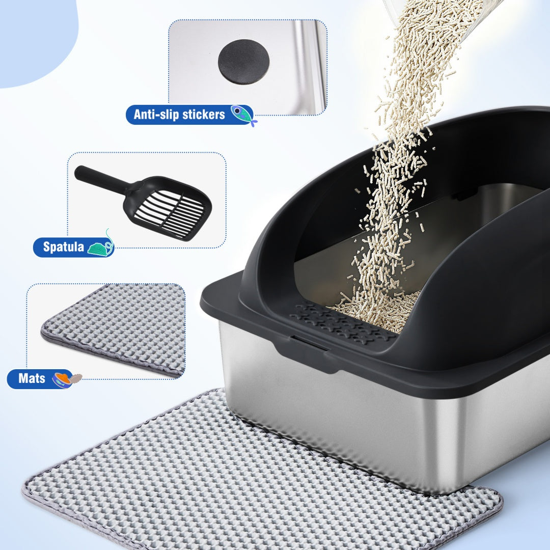 XL Stainless Steel Cat Litter Box Set Premium | Pawora