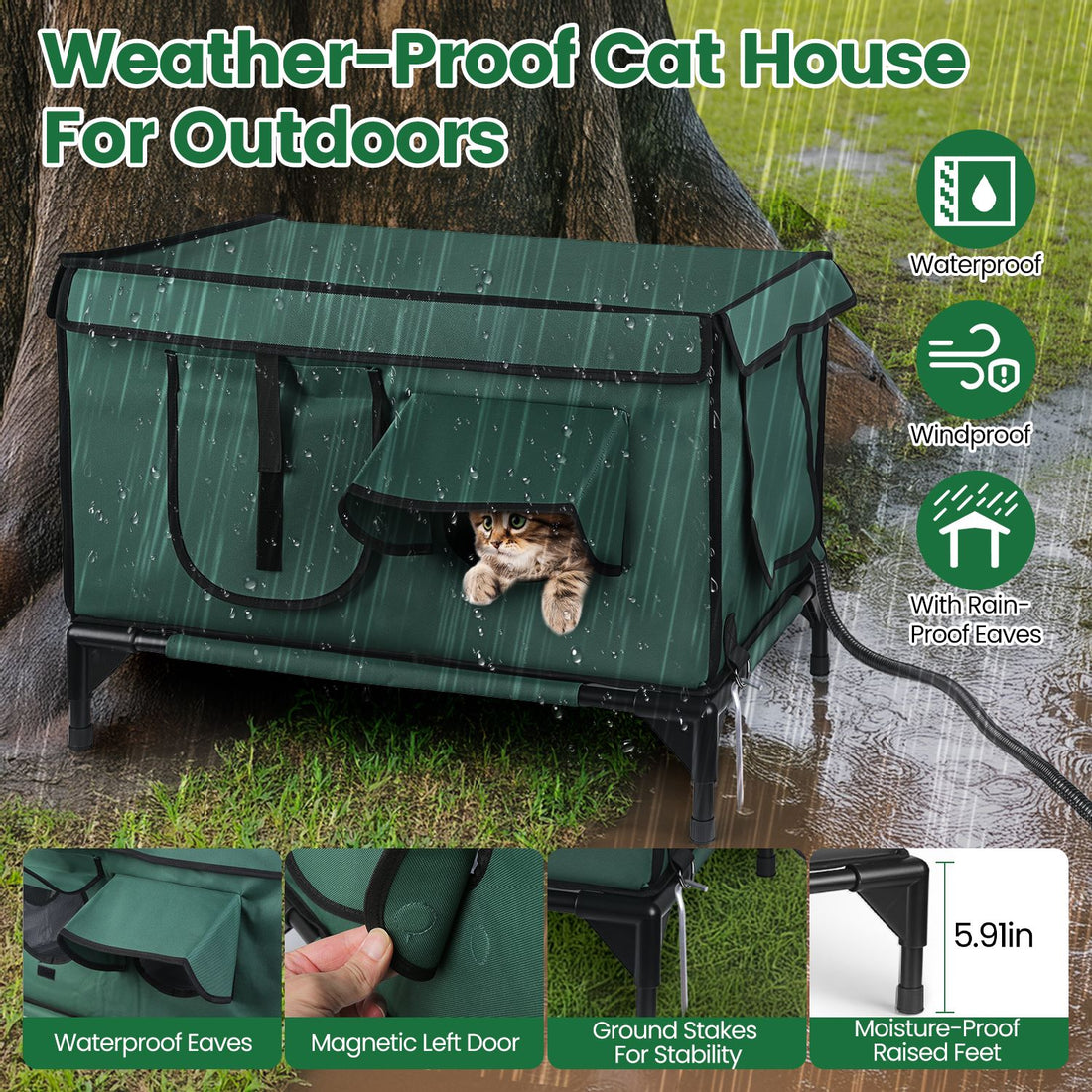 Heated Insulated Outdoor Cat House with Pad – 2-Door Cat Shelter | Pawora