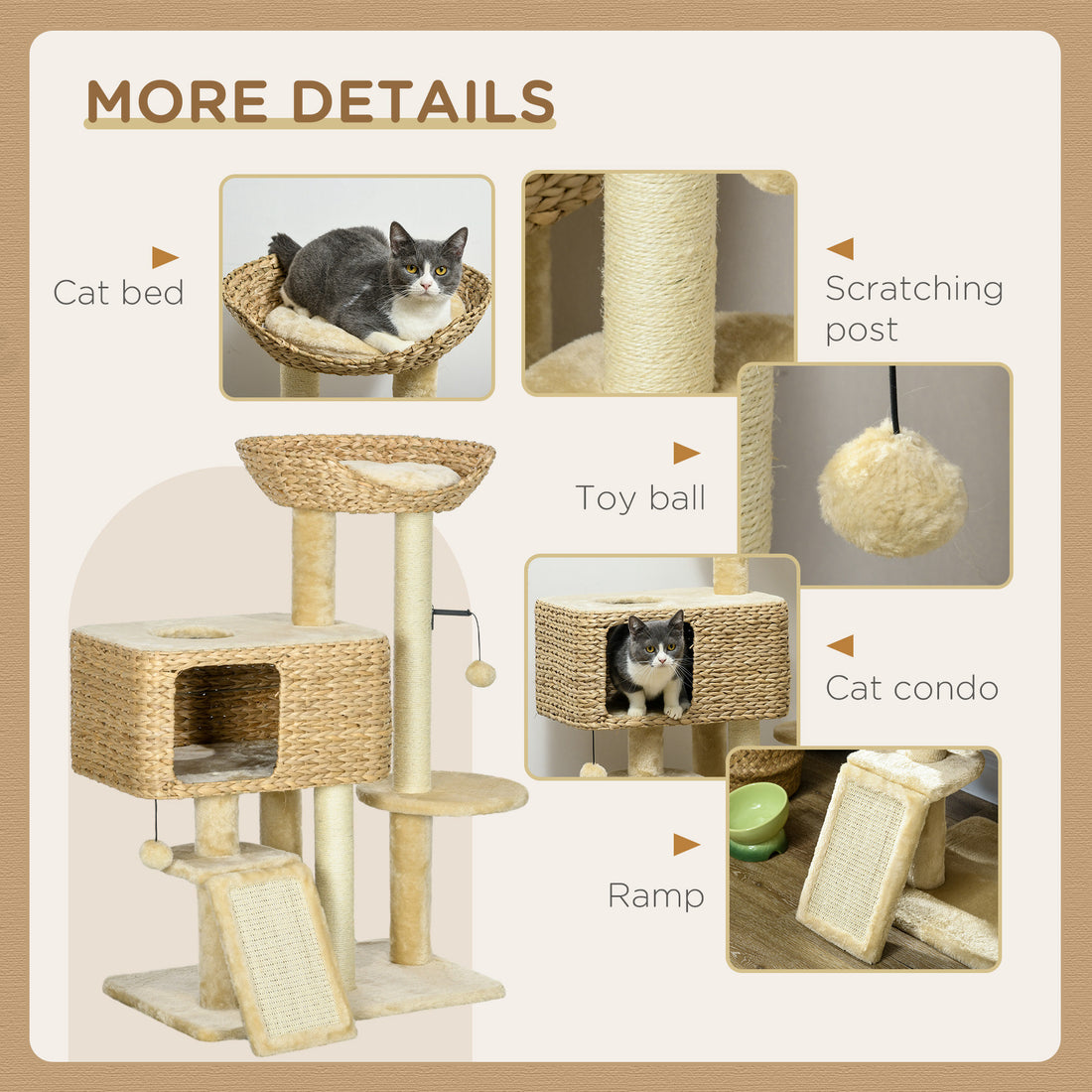 38.5-Inch Cat Tree with Condo, Hammock & Sisal Scratching Posts | Pawora
