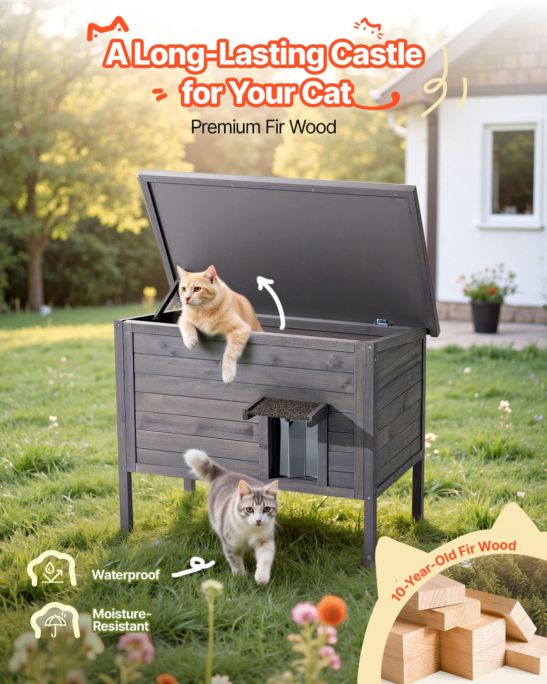 Heated Outdoor Cat House with 30W Heating Pad – Insulated Wooden Shelter | Pawora