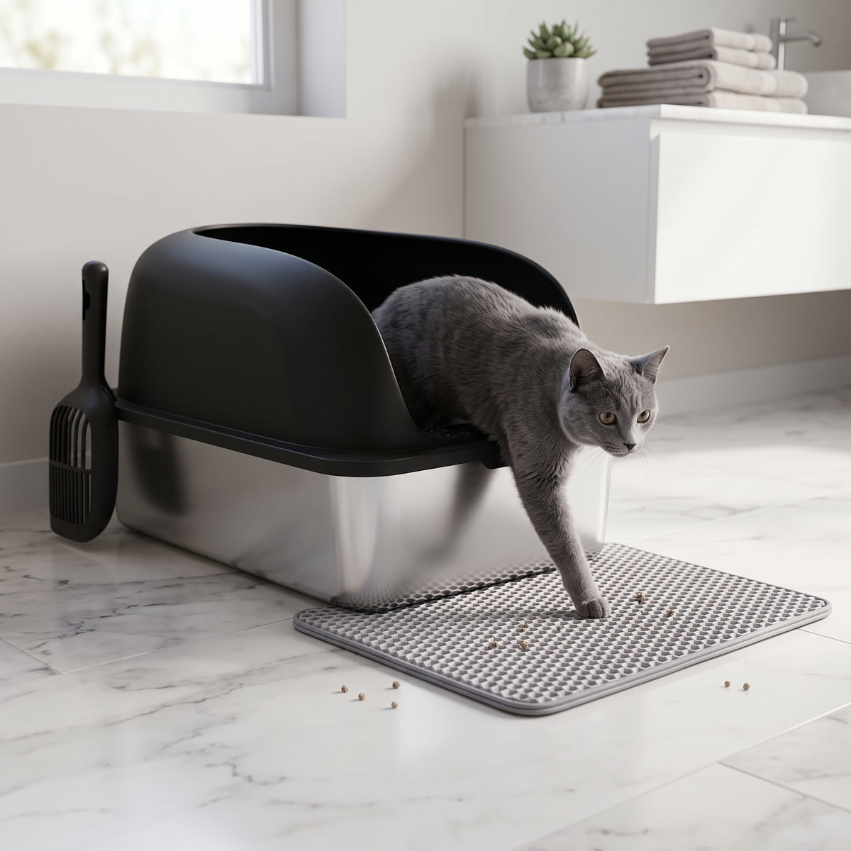 XL Stainless Steel Cat Litter Box Set Premium | Pawora