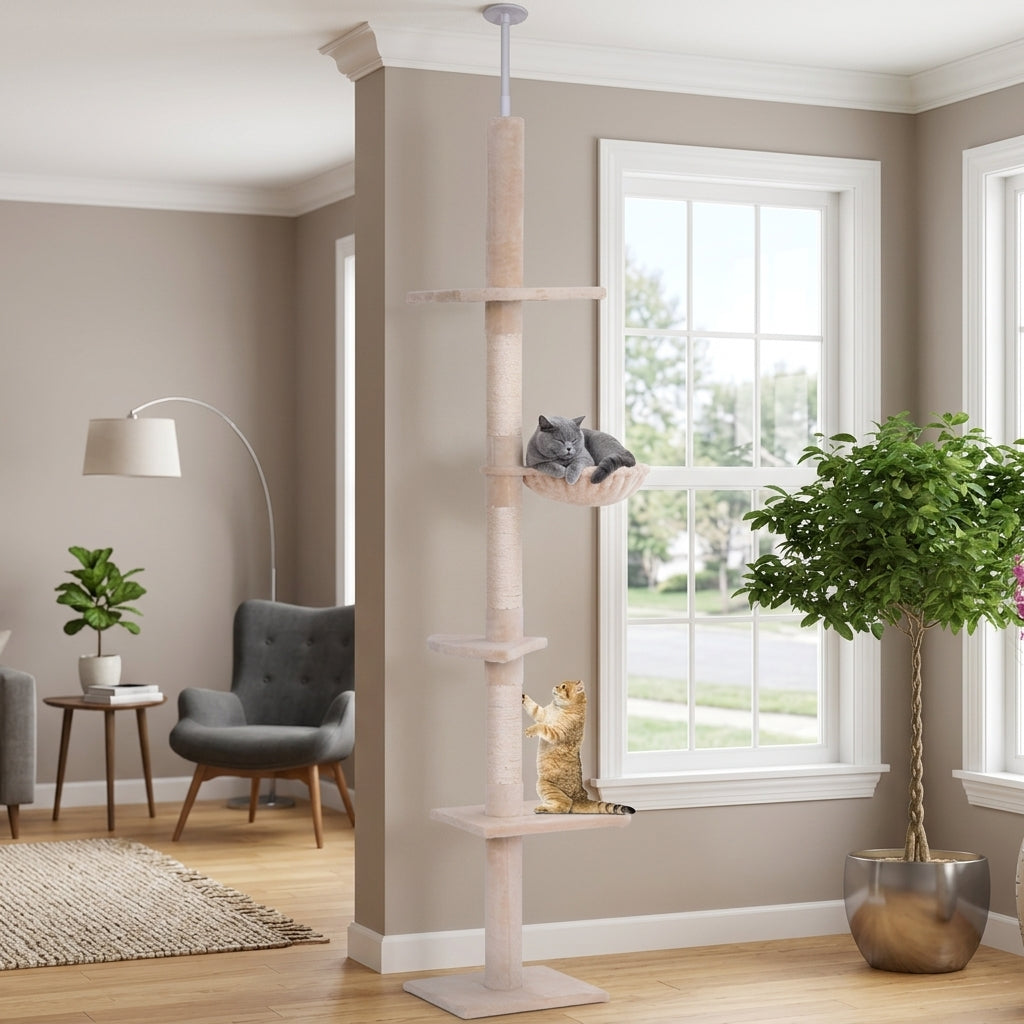 102-Inch Floor-to-Ceiling Cat Tree – 5-Level Sisal Climbing Tower | Pawora