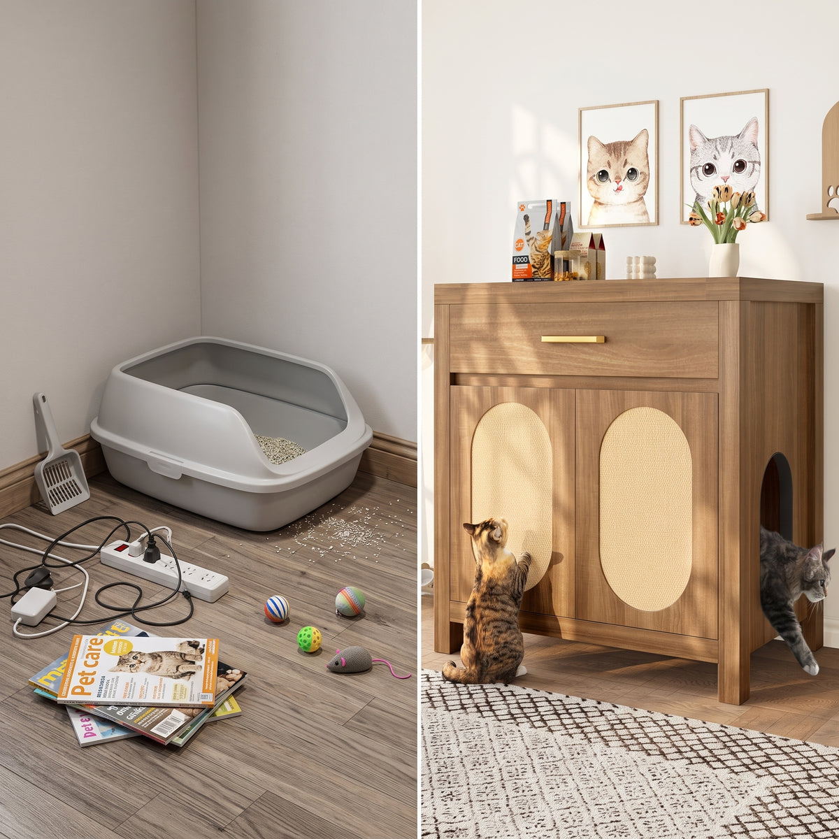 Hidden Litter Box Furniture with Storage Premium | Pawora