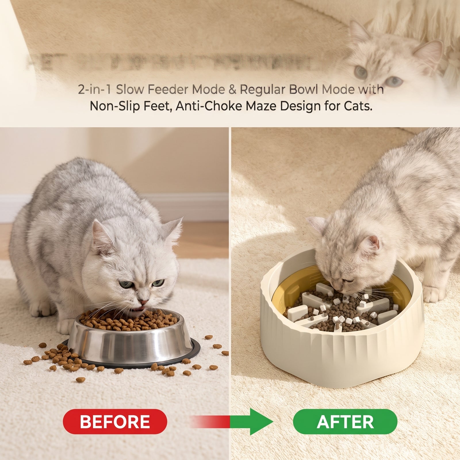 Cat Slow Feeder Bowl 2-in-1 Dual Mode | Pawora