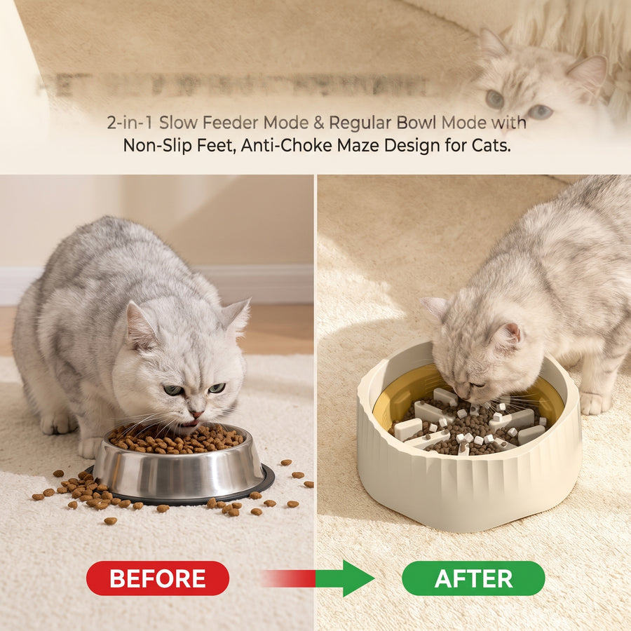 Cat Slow Feeder Bowl 2-in-1 Dual Mode | Pawora