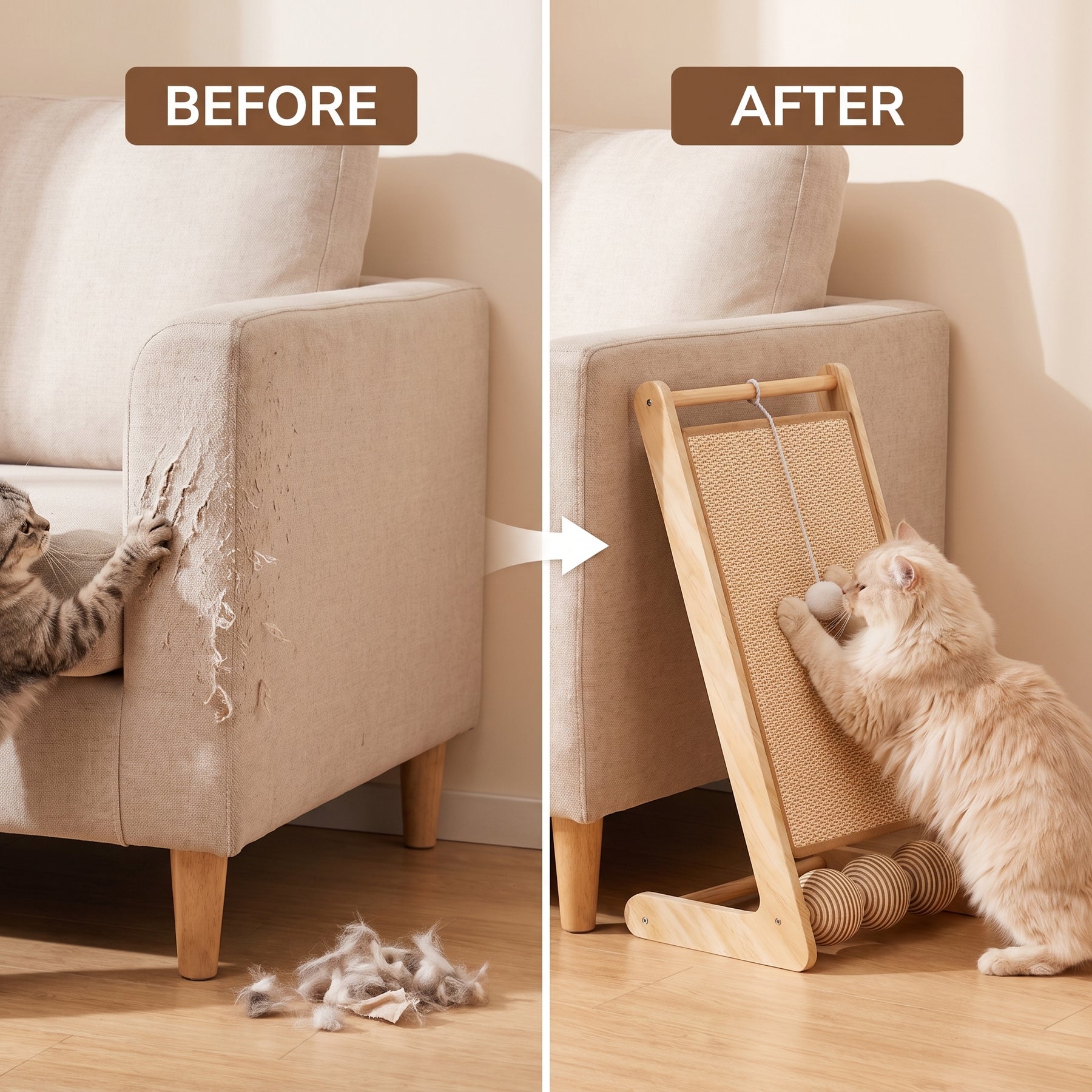 68-Inch Tall Sisal Cat Scratching Post | Pawora