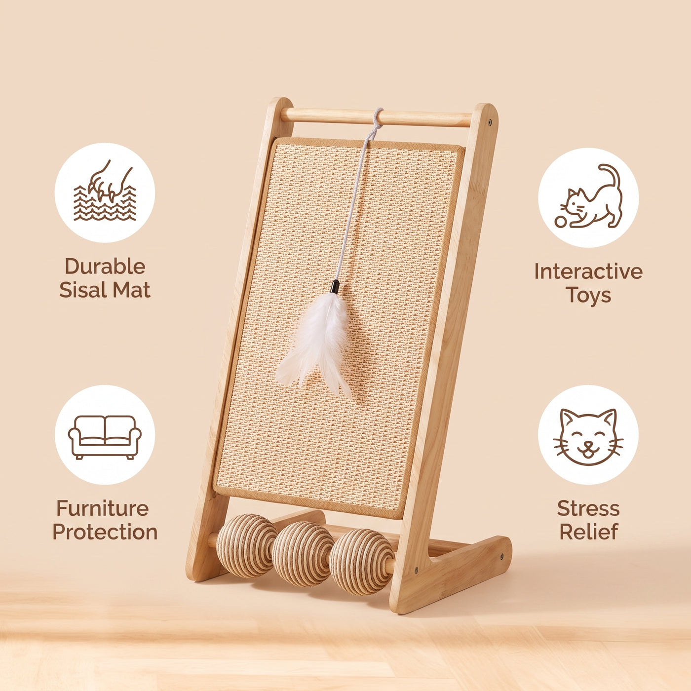 68-Inch Tall Sisal Cat Scratching Post | Pawora