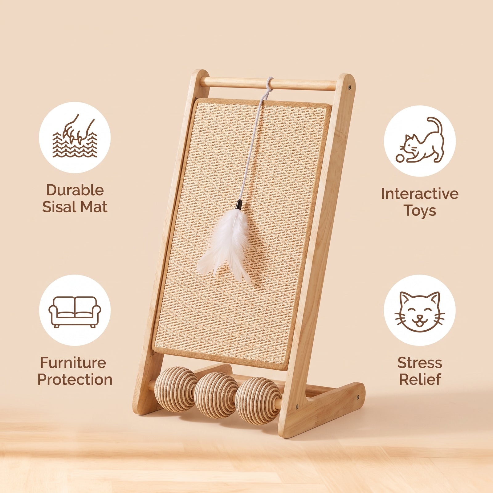 68-Inch Tall Sisal Cat Scratching Post | Pawora