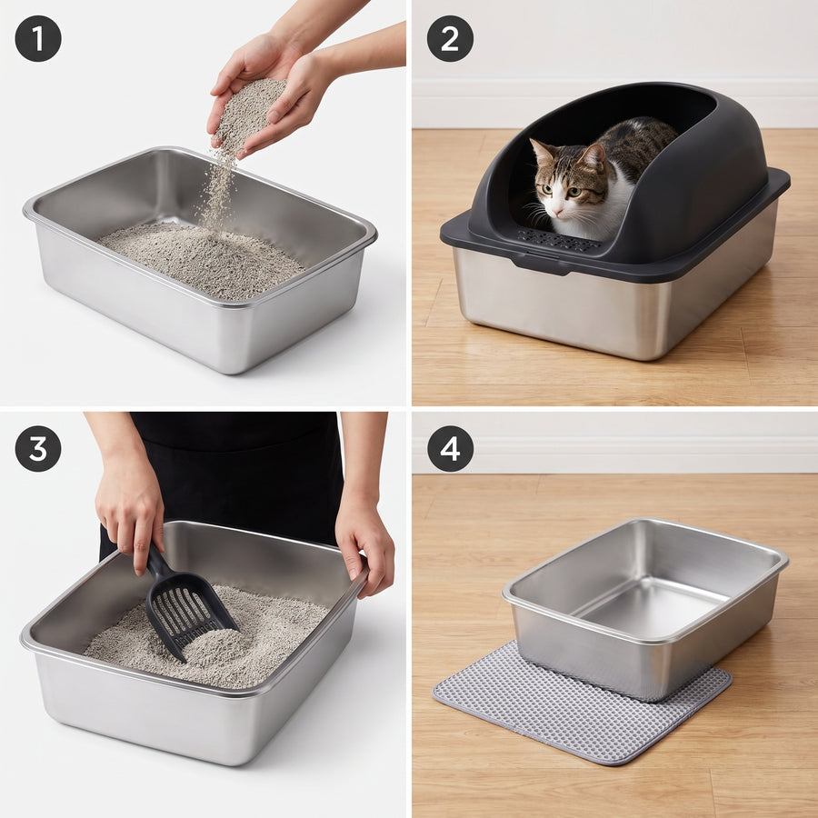 Stainless Steel Cat Litter Box with Lid | Pawora