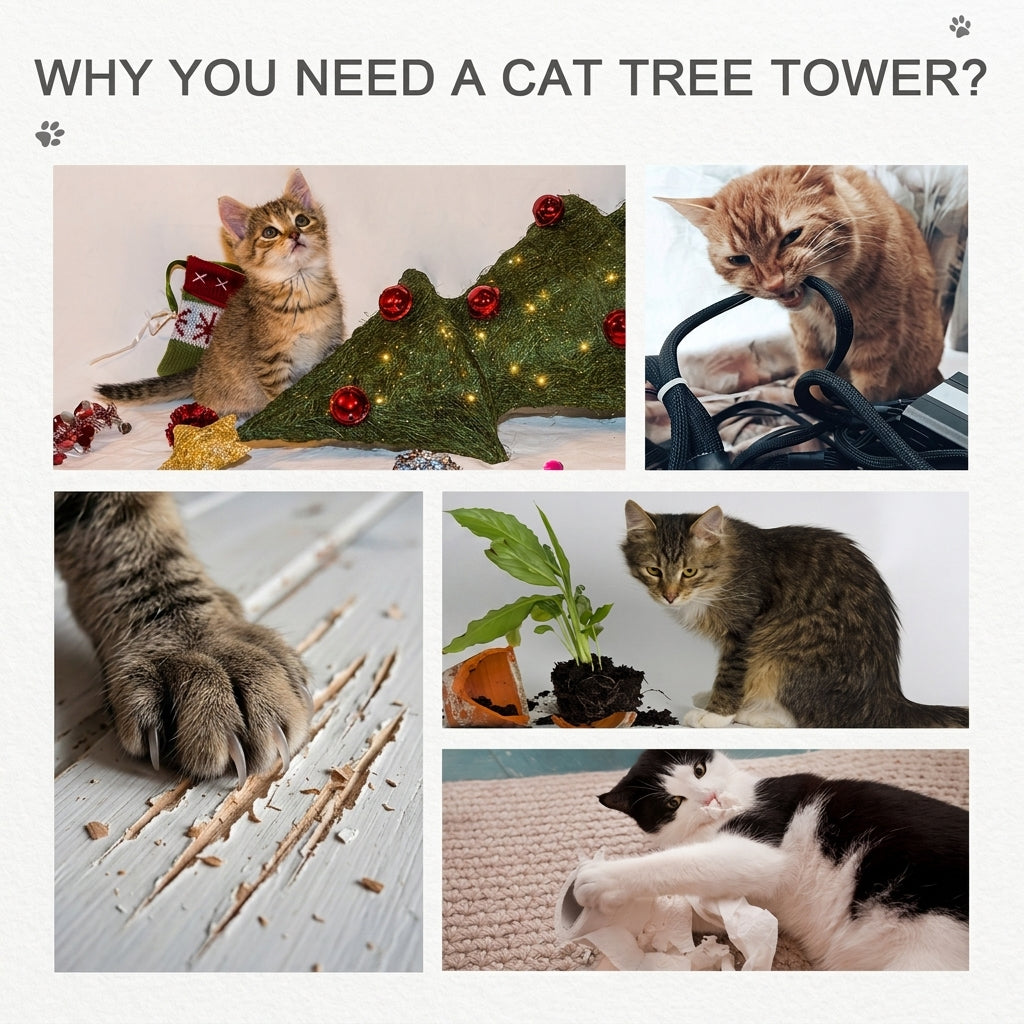 102-Inch Floor-to-Ceiling Cat Tree – 5-Level Sisal Climbing Tower | Pawora