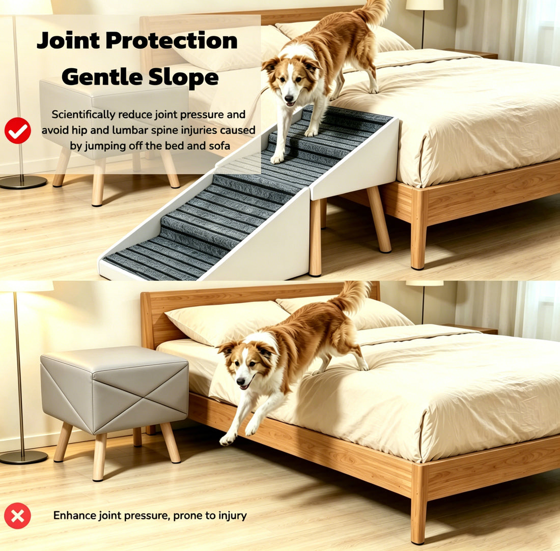 4-Step Foldable Dog Stairs & Ramp – 2-in-1 Pet Steps for Beds & Sofas | Pawora